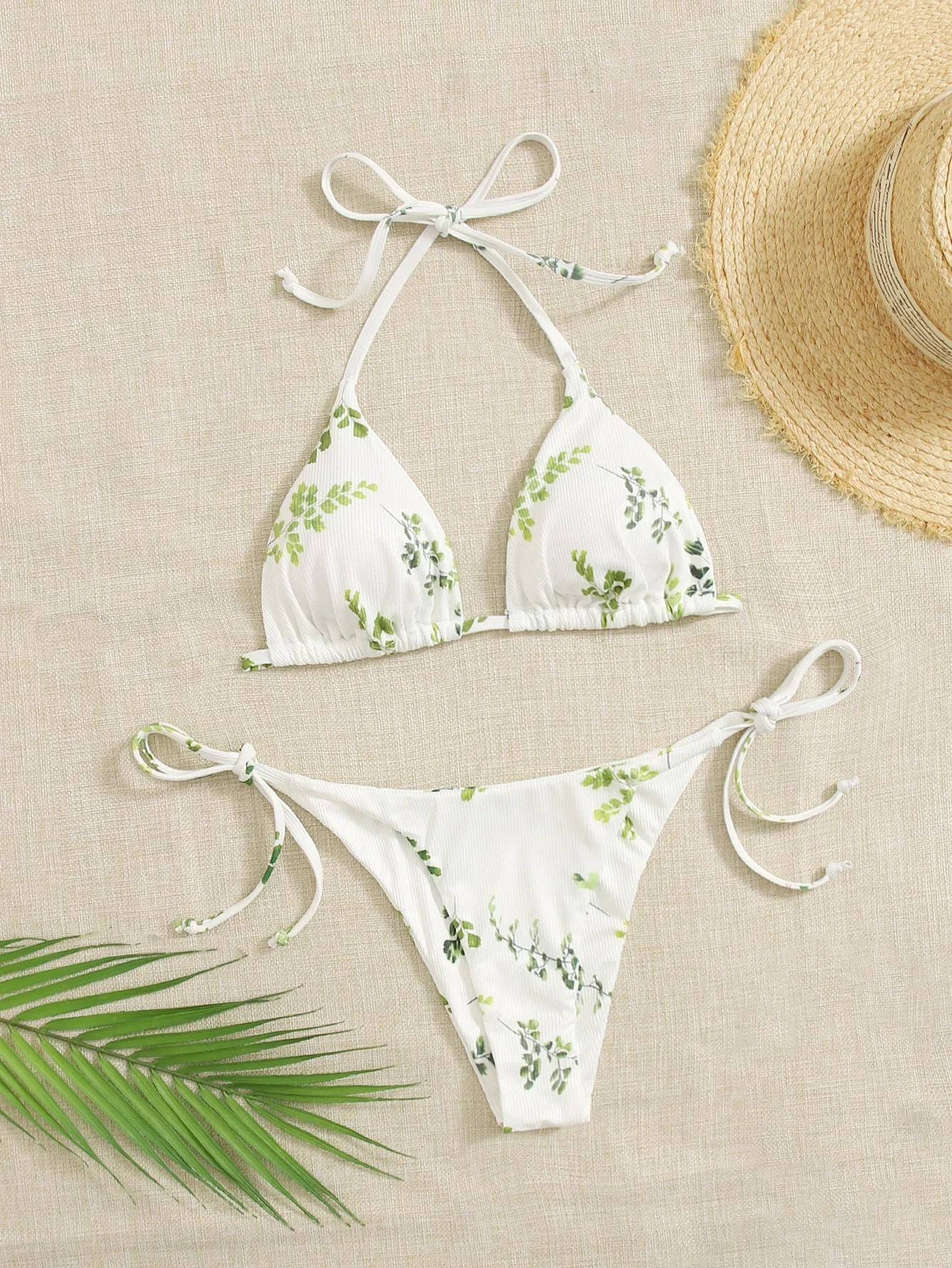 Bikini a due pezzi da donna con collo, reggiseno con bretelle, fondo a V, costumi da bagno e abbigliamento da donna