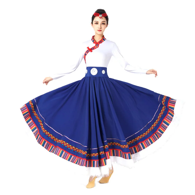 Square Dance Costume New Set Women's Classical Ethnic Style Art Exam Practice Big Swing Long Skirt Tibetan Dance Performance Cos