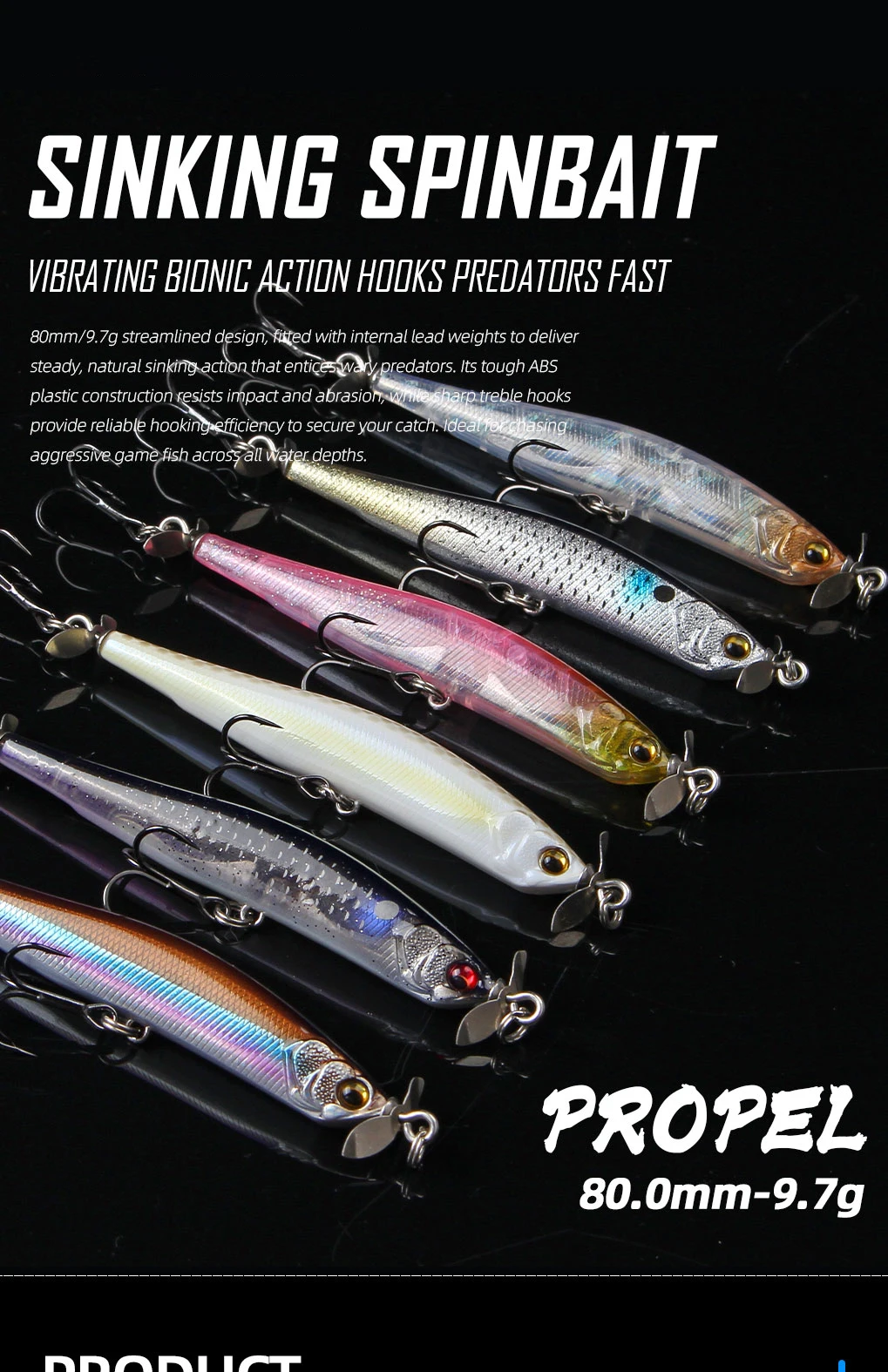 LETOYO Propeller-Stiftköder, sinkender Spinnköder, Swimbait, 80mm, 9,7g, Hecht-Wobbler, künstlicher Bassköder – Detail 1