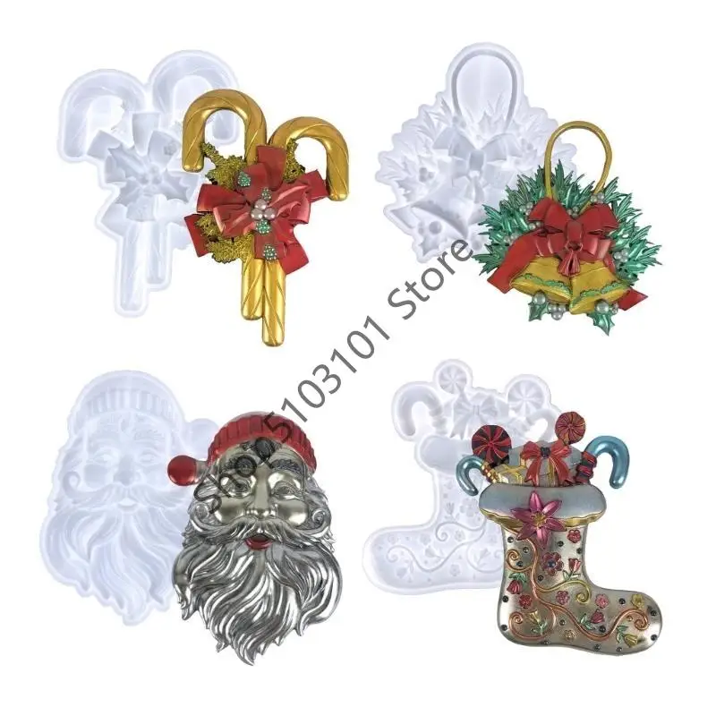 

X6HE Санта-Клаус Белл Смола Форма Рождество стерео силиконовые формы эпоксидная форма для литья для настенного крепления Декор