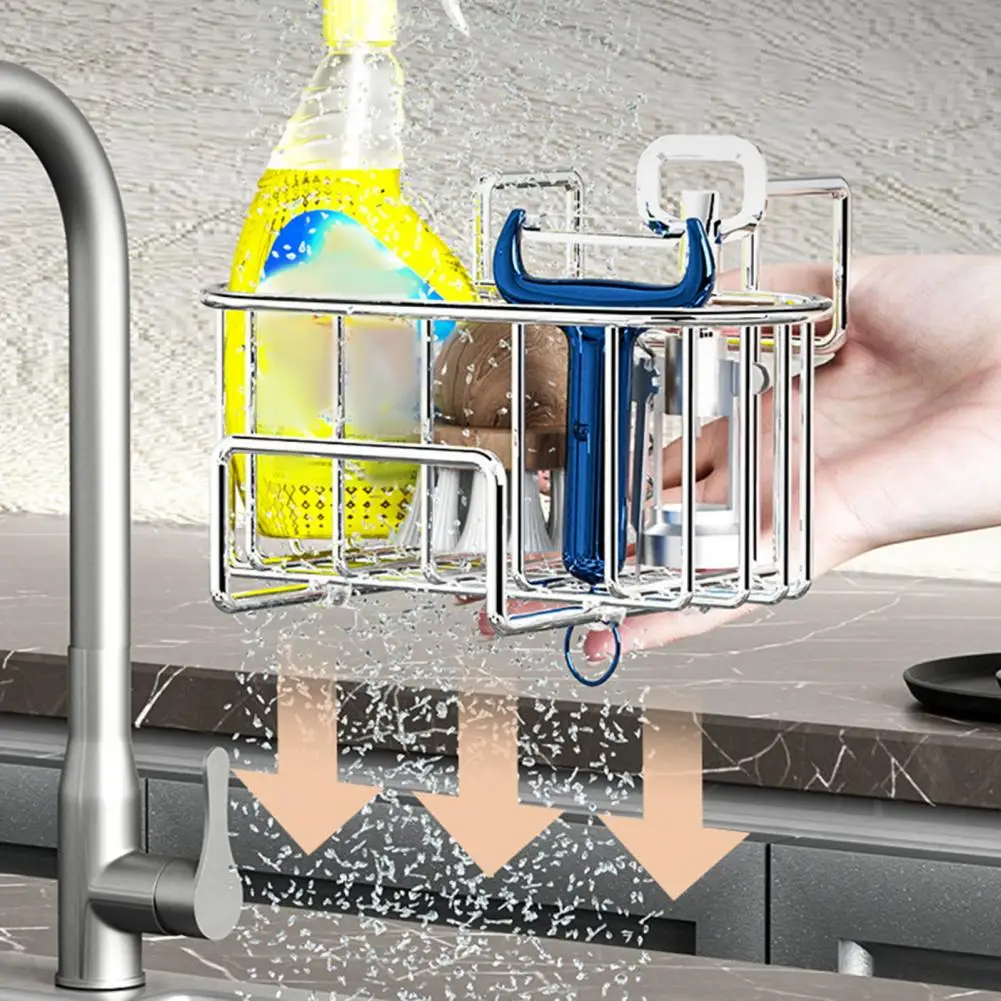 

Sink Space Organizer Kitchen Sponge Holder Compact Hanging Sink Sponge Holder for Double Bowl Sinks Movable for Kitchen