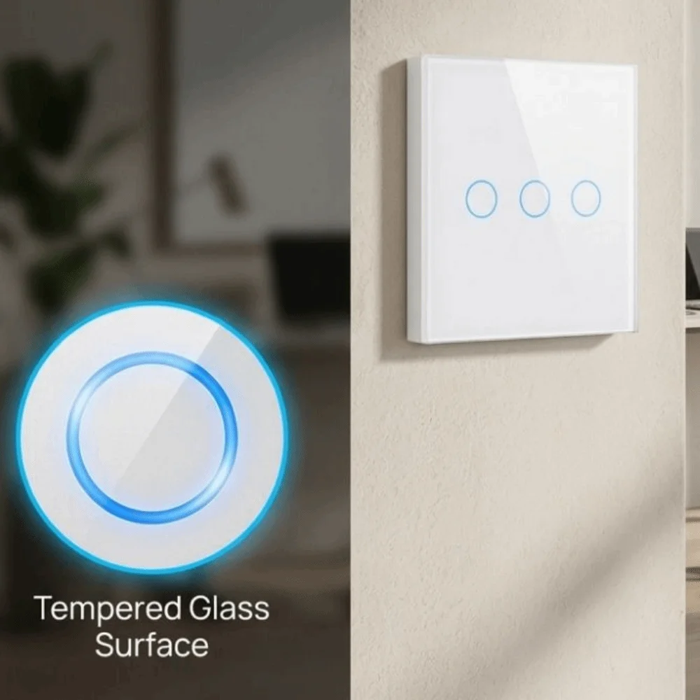 EU Standard Touch Sensor Switch Glass Panel LED Backlight Smart Switch 1/2/3 Gang No Neutral Wire Wall Light Switch Home Wall