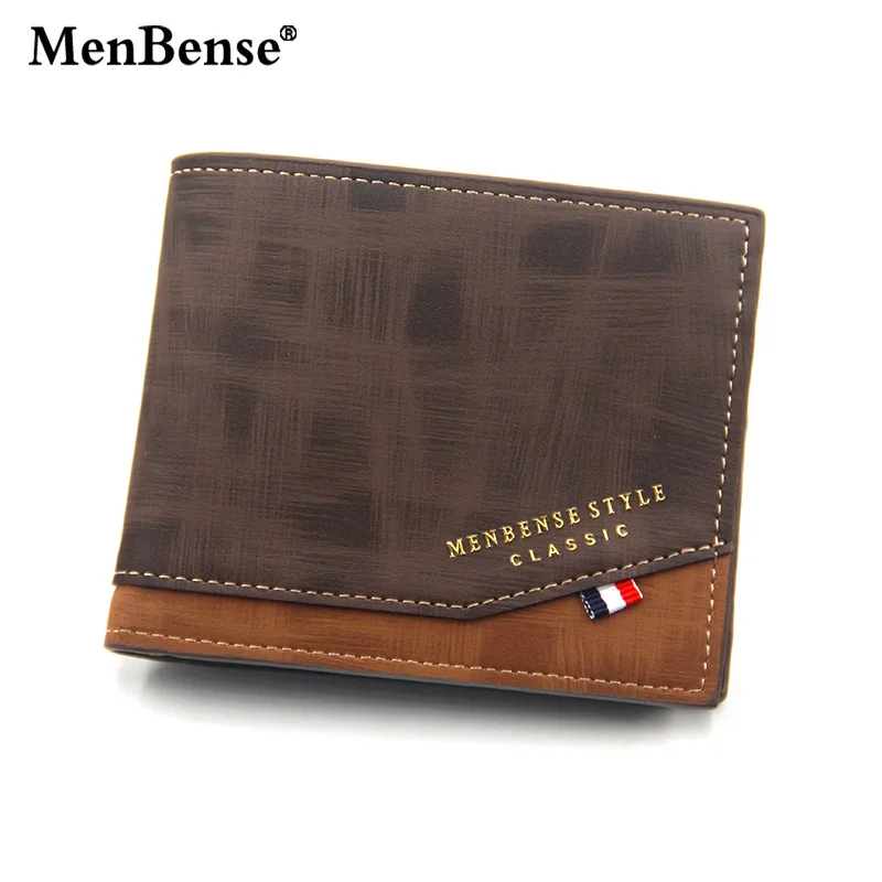 New Men's Wallet Short Cross Section Youth Tri-fold Wallet Stitching Business Multi-card Zipper Coin Purse Wallet Passport Cover