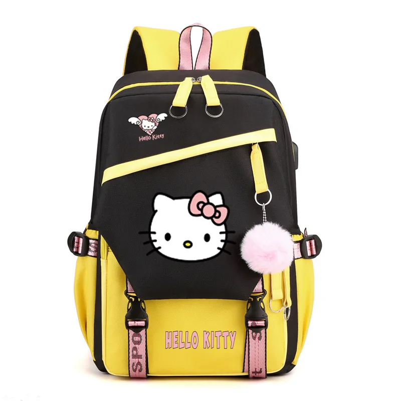 MINISO-Sac à dos Hello Kitty pour femmes et filles, sac à dos étudiant, USB, dessin animé, grande capacité, à la mode et de haute qualité, nouveau