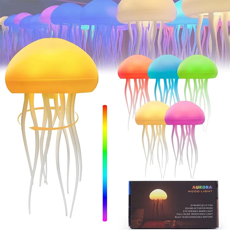 Cartoon Dancing Jellyfish Night Light RGB Gradient Cute Jellyfish Bedside Lamp Voice Control Type-C Charging LED Night Lamp