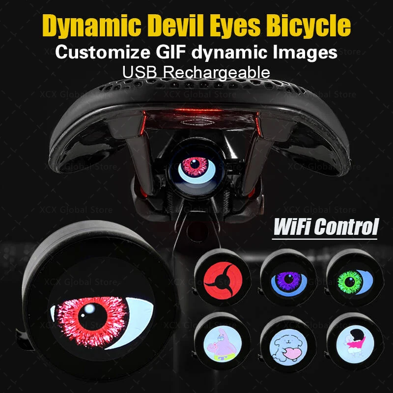 Smart Bike Tail Light Devil Eyes Bicycle Rear Light Waterproof Bike Motorcycle Acc Led for Night Riding with Type C Rechargeable