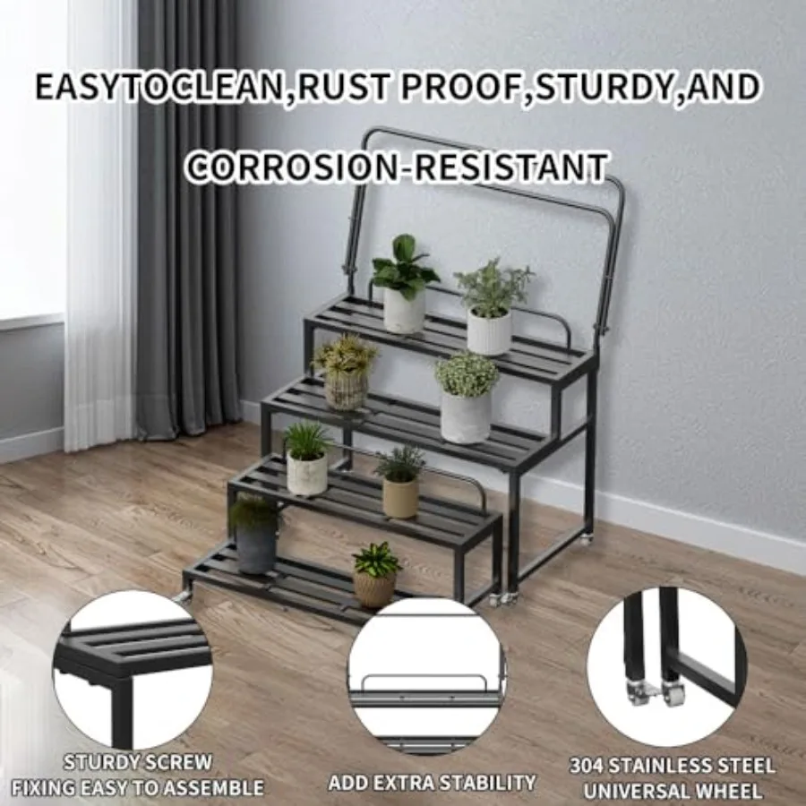 4-Tier Plant Stands Outdoor Aluminum Heavy Duty with Wheel