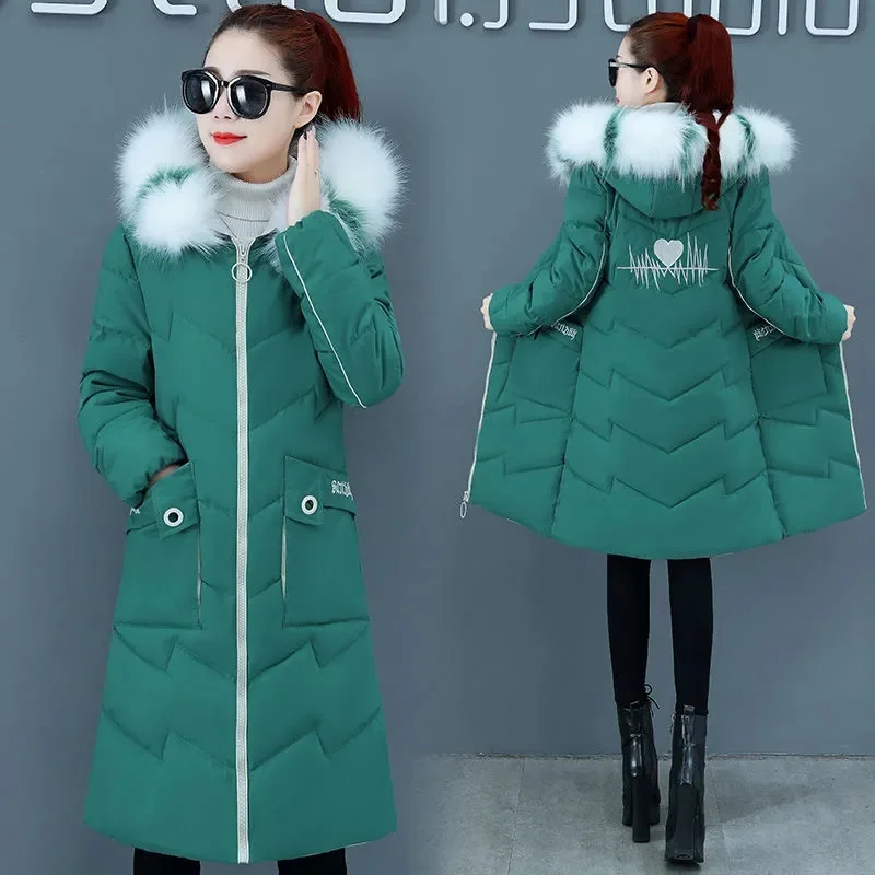 

2023 Autumn Winter New Women Korean Version Slim Fit Long Colored Large Fur Collar Student Cotton Coat Women Trendy Cotton Coat