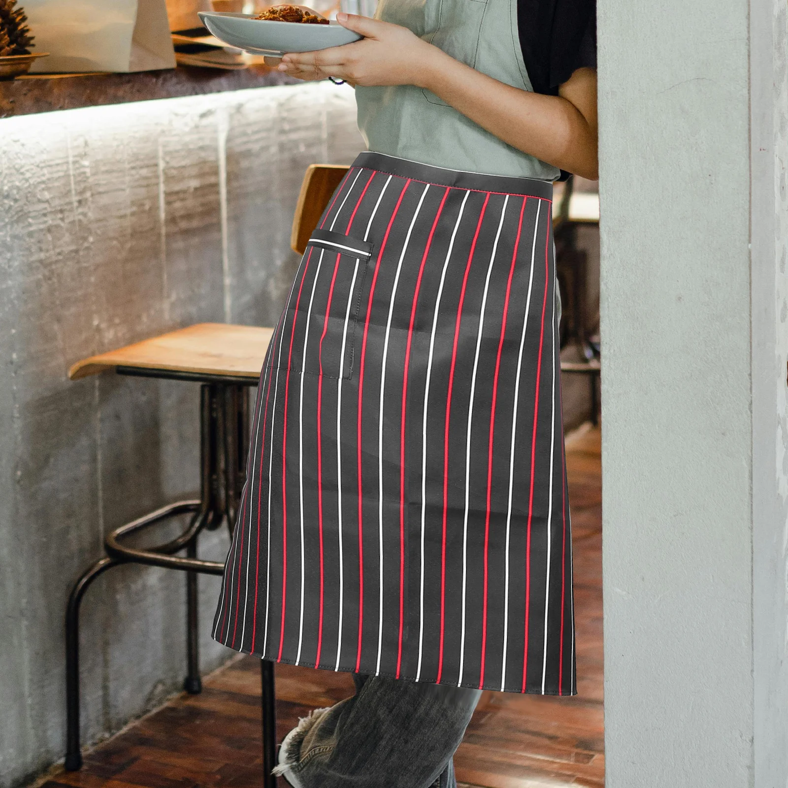 요리사용 반허리 앞치마 호텔 레스토랑 방수 기름방지 작업복 주머니 포함 요리 베이킹 서빙 주방 앞치마