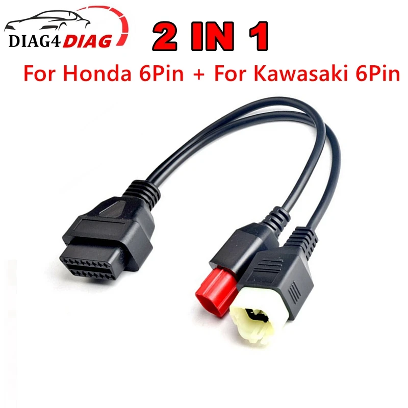 2 in 1 Motorcycle OBD Diagnostic Cable for HONDA 6pin for Kawasaki 6pin OBD2 2 in 1 Plug Adapter Cable