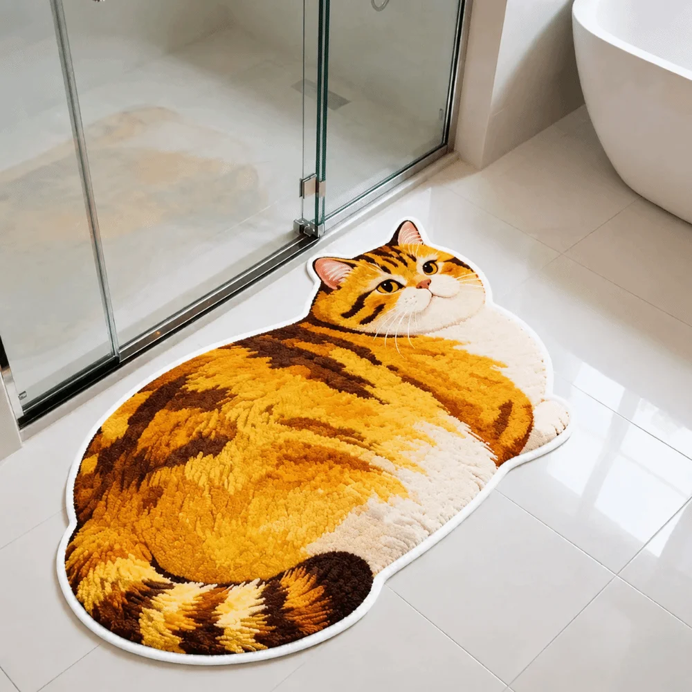 40*60cm Cute Cat Crystal Velvet Floor Mat Ginger Cat Non-slip Bedroom Door Small Rug Abrasion-resistant Soft Bathroom Carpet