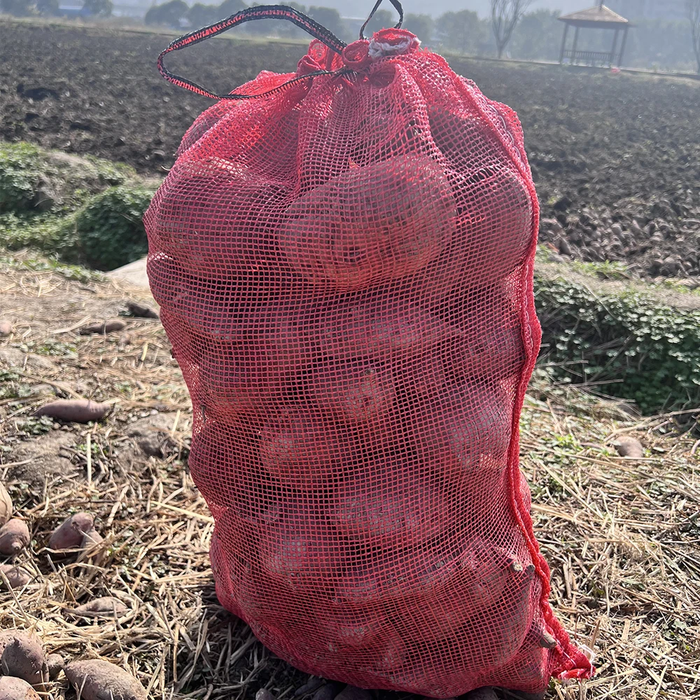 5PCS  Red PP Mesh Bags Kindling Logs Potatoes Onions 50cm x 80cm / 30Kg