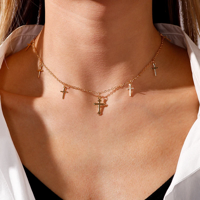 Aihua Mehrere Kleine Kreuz Schlüsselbein Kette Halsketten & Anhänger für Frauen Heißer Verkauf Femininos Colares Party Schmuck – Detail 2