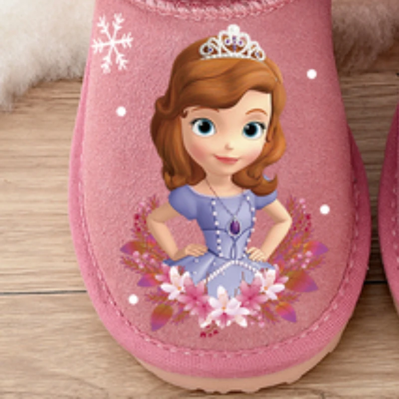 Disney Princess Girls Frozen Winter Snow Boots Water Shoes Non-slip Purple Rose Red Warm Shoes Size 26-37