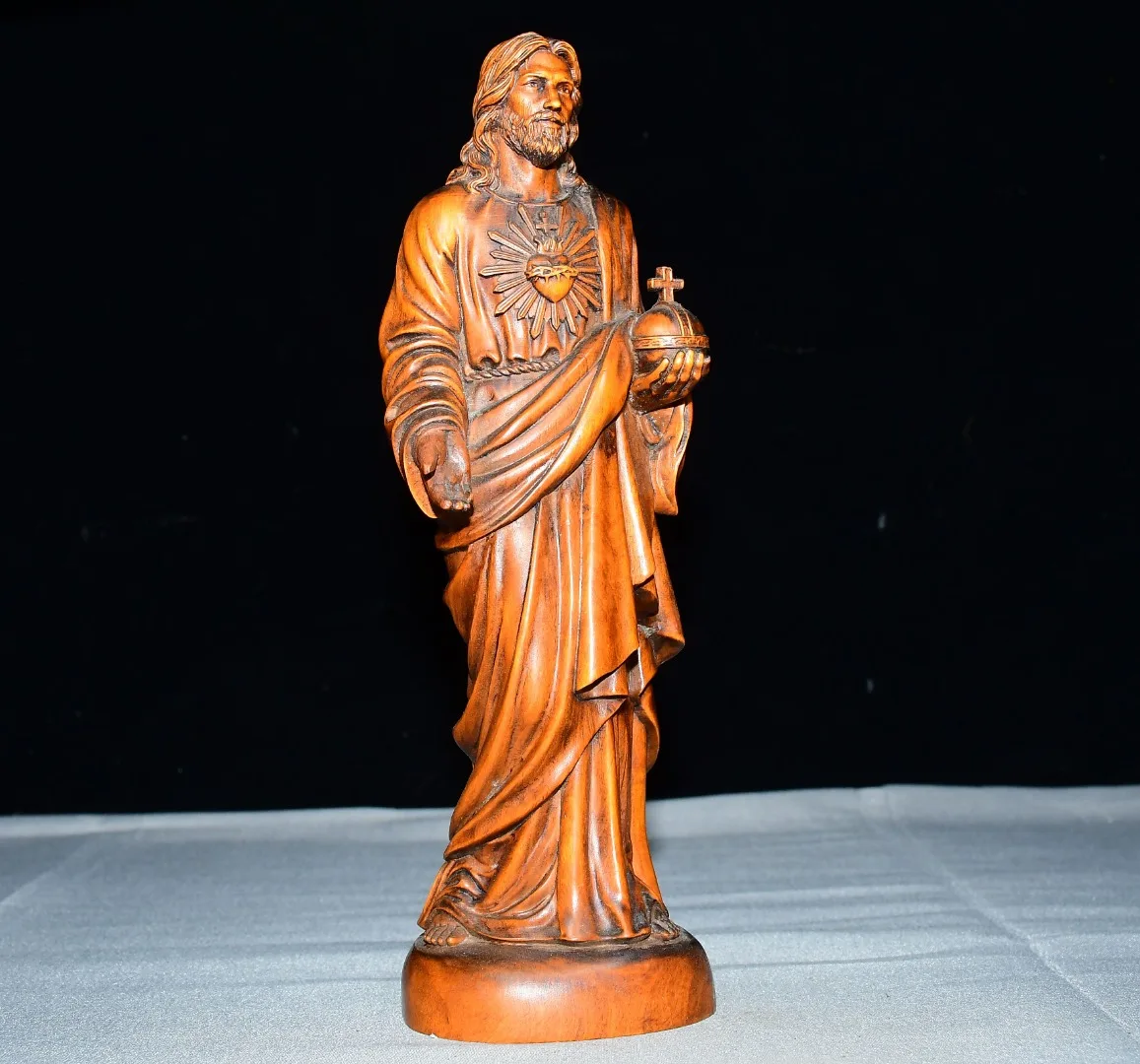 8"Old Boxwood Jesus Christianity cross Worship Hall Town house Exorcism Study Amass wealth Ornaments view 4