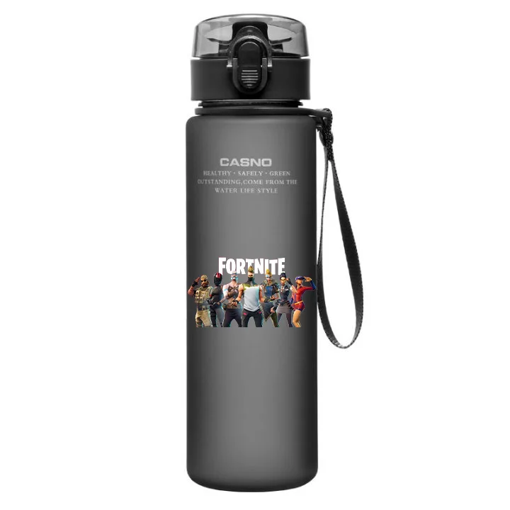 Fortnite Outdoor 560 ml Wasserbecher aus schwarzem Kunststoff, lichtbeständig, Cartoon, großes Fassungsvermögen, für Camping, tragbar, für Reisen,