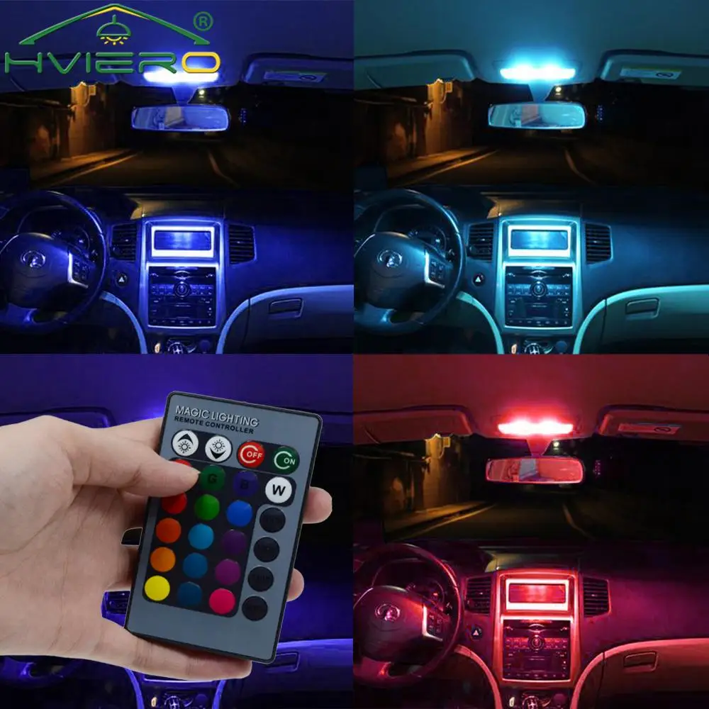 2Pcs DC 12V T10 RGB 5050 36SMD Colorful Led BA9S Remote Control Panel Interior Auto Reading Lamps Dome Festoons Lights Adapter