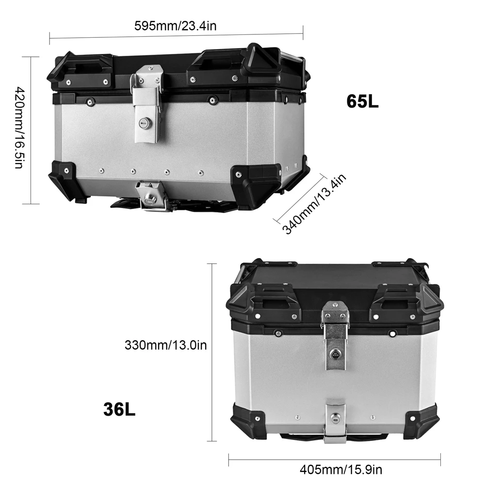 65L Motorcycle Rear Trunk Aluminum Alloy Luggage Case Quick Release Motorbike Tail Storage Box Waterproof & Shock Absorption wit