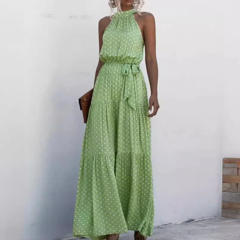 Abito lungo Boho da donna con stampa floreale Abiti da festa retrò Abito maxi vintage estivo senza maniche con lacci e spalle scoperte