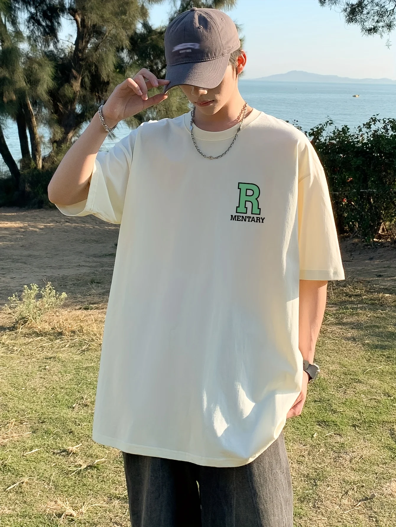 حار بيع جديد الصيف الرجال رأس المال رسالة مطبوعة مريحة وتنفس جولة الرقبة تي شيرت في الهواء الطلق الشارع الاتجاه الأعلى #4