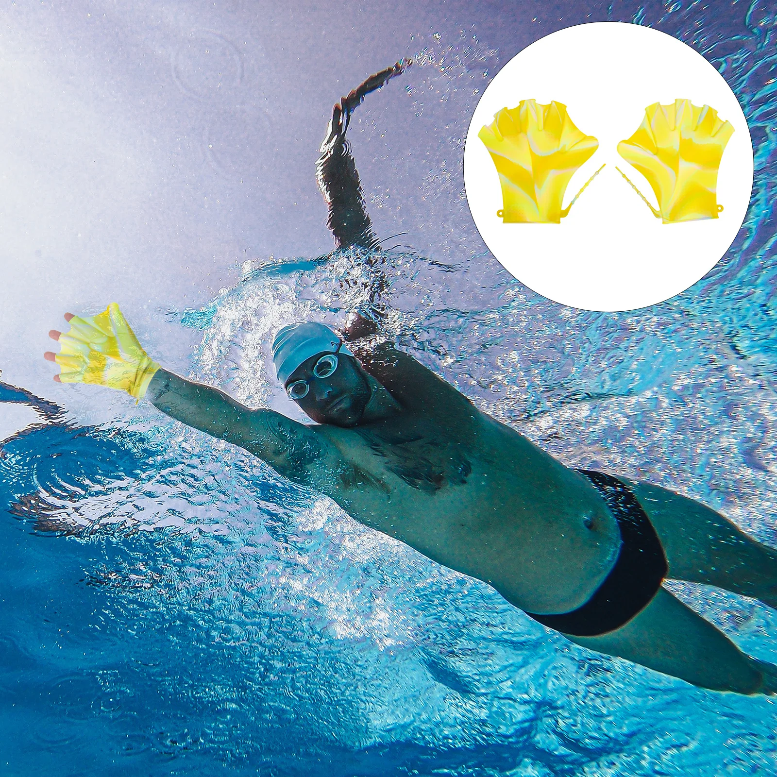 

Silicone Webbing Swim Mitts 1 Pair Adjustable Swimming Gloves Paddle Training Hand Paddles Water Fitness Diving Auxiliary Gloves