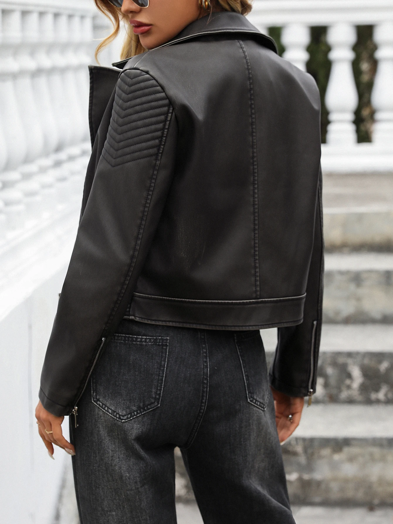 Giacche corte da donna in ecopelle Giacca corta da motociclista casual vintage con cerniera