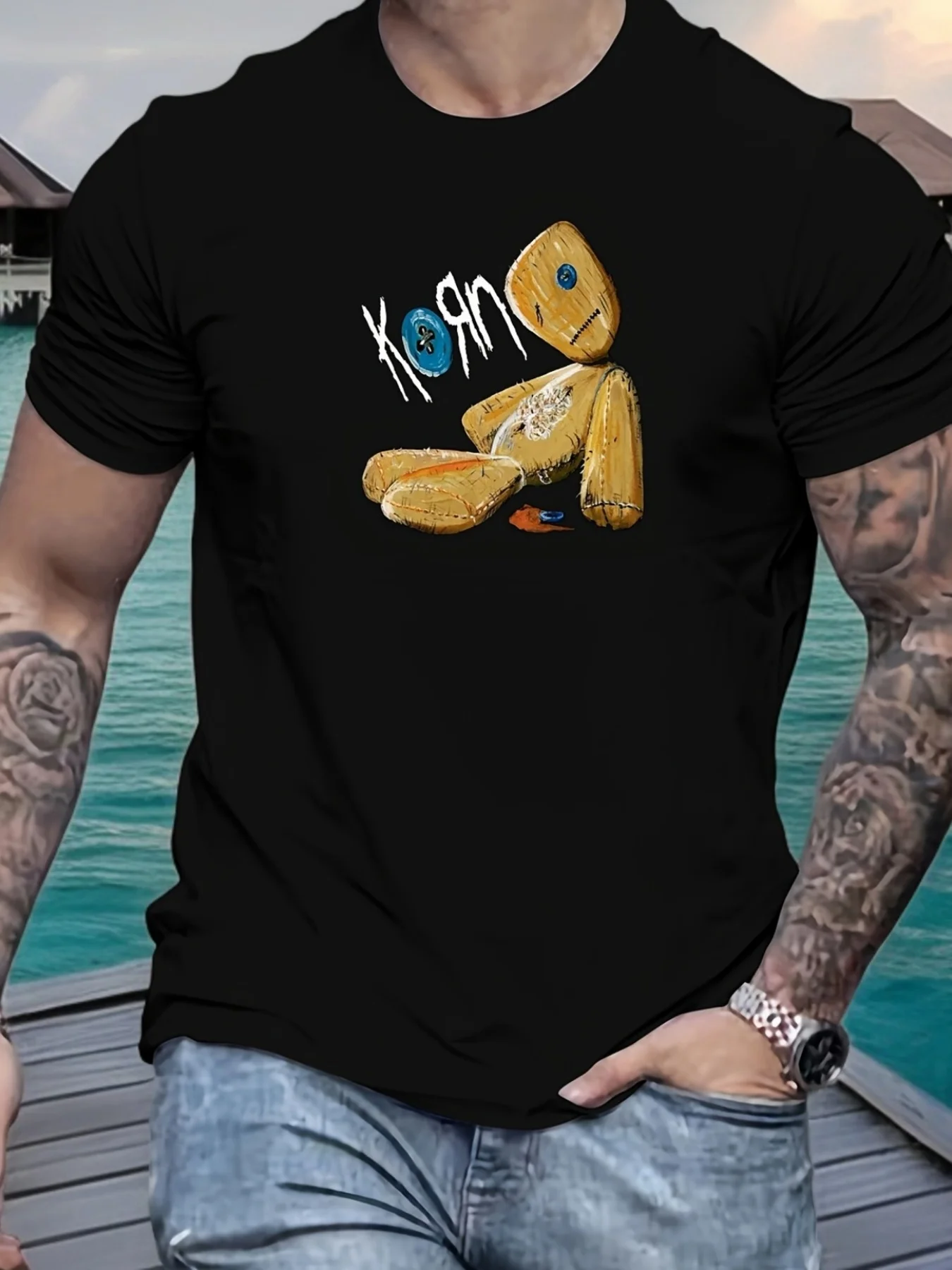 

Men's Summer Casual Crew Neck T-Shirt with LORN Graphic - Breathable Polyester, Short Sleeve, Regular Fit