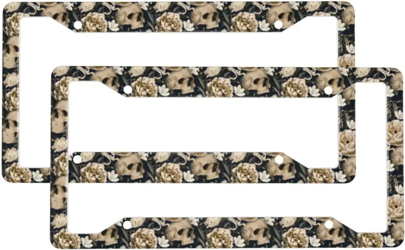 

Рамка для номерного знака автомобиля с цветочным рисунком черепа, 2-упаковка держателя номерного знака с 4-мя отверстиями, рамка для автомобильной бирки для женщин, мужчин, транспортных средств по США