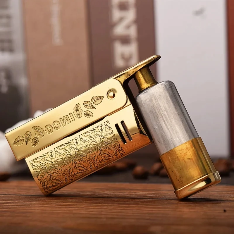 Original IMCO 6800 Kerosene Lighter Creative Retro Brass Carving Pattern Windproof Cigarette Accessories Smoking Gift for Men