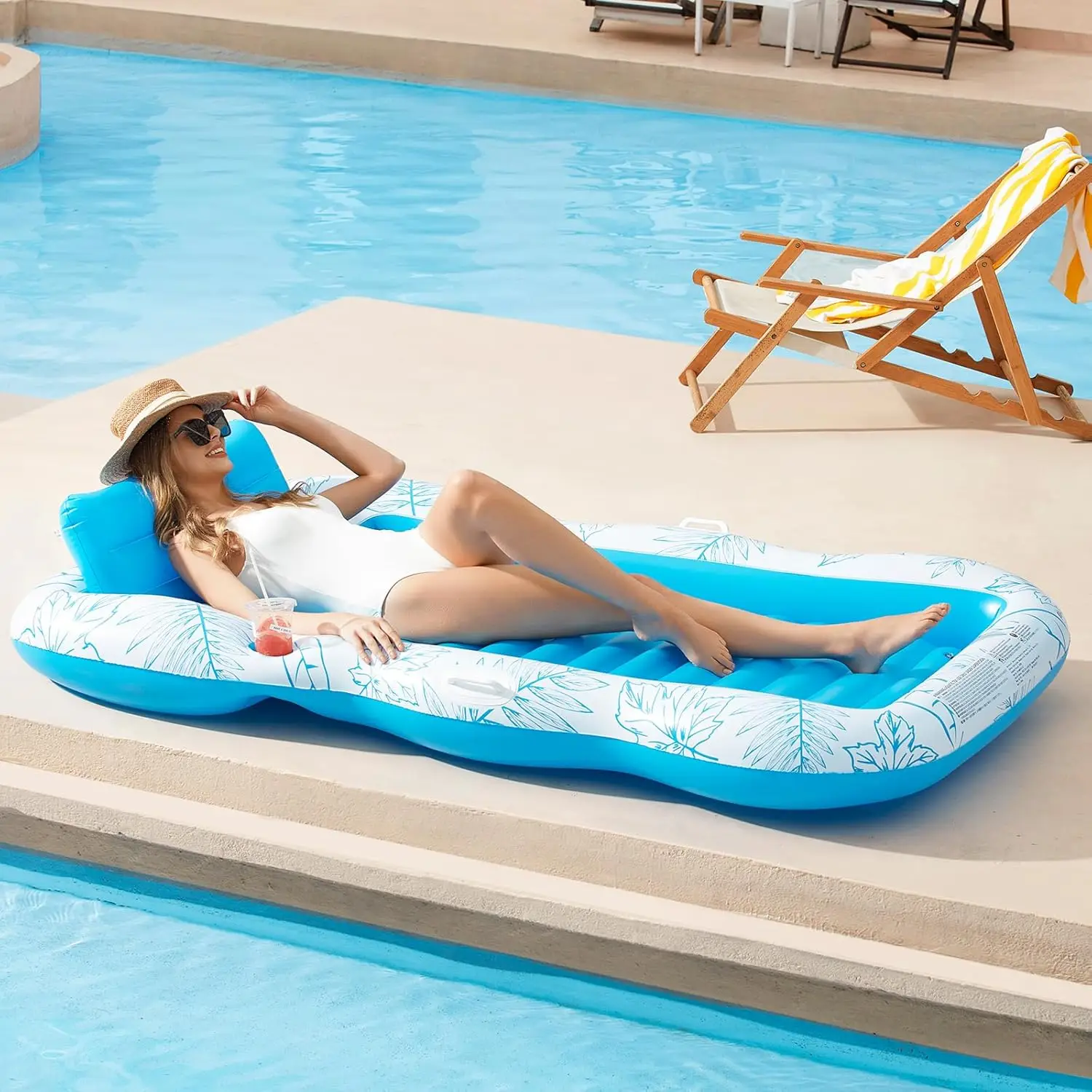 Materasso gonfiabile di grandi dimensioni 214 * 145 cm, accessorio galleggiante per piscina, lussuoso materasso gonfiabile portatile, prendere il sole