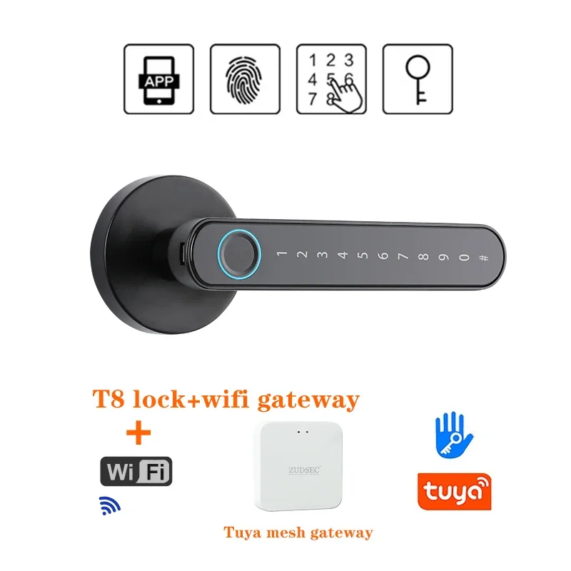 Electronic Biometric Digital Home Fingerprint Password Tuya Indoor Handle Lever Smart Door Lock