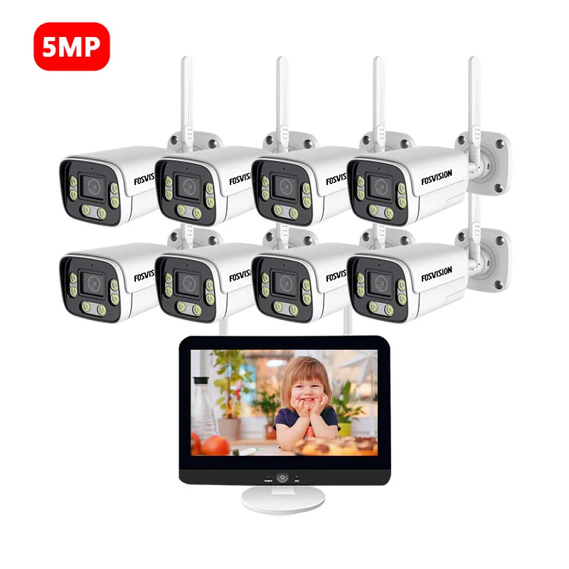 fosvision 8CH Wireless 5MP Digital Camera Cctv Kit LCD Security Monitoring Wireless System Surveillance Waterproof 8ch 12.5