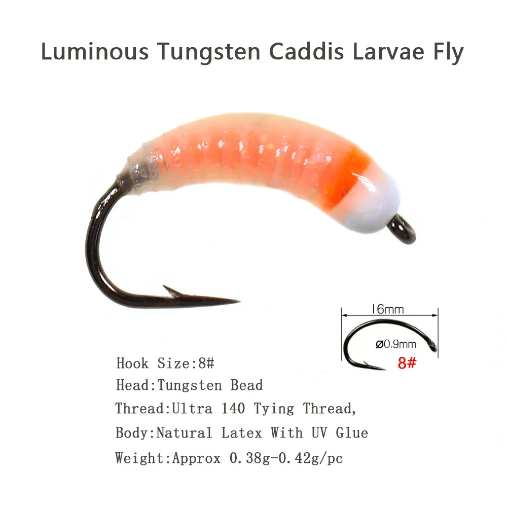 Vtwins 4 Ice Fishing Luminous Tungsten Bead Head Nymph Bug Worm Fly Caddis Larvae Insect Baits Fast Sinking Trout Lures Pesca