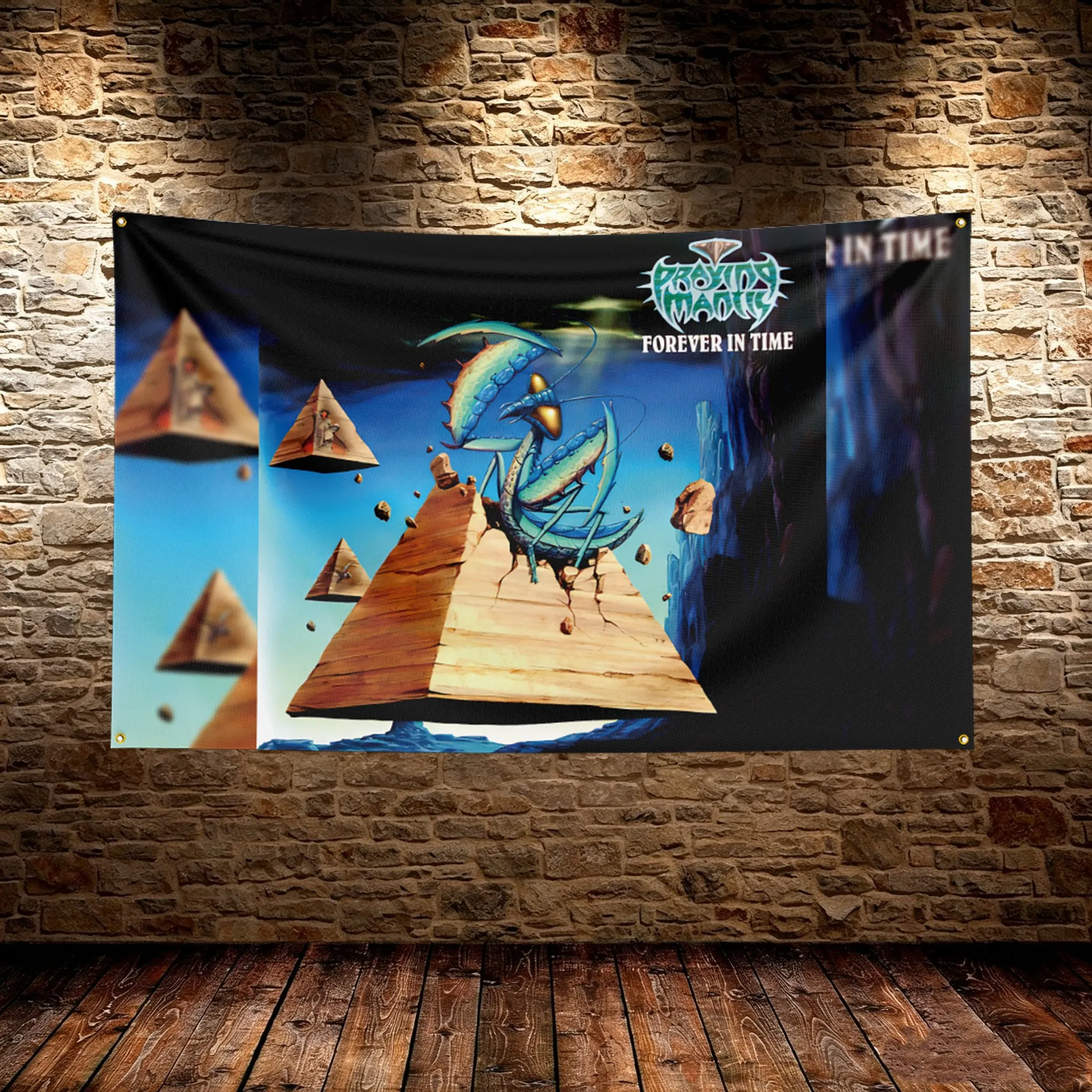 Praying Mantis Music Flag HD Printed Fade Resistant Hanging Banner For Camping Indoor Livingroom Wall Home Festival Party Decor