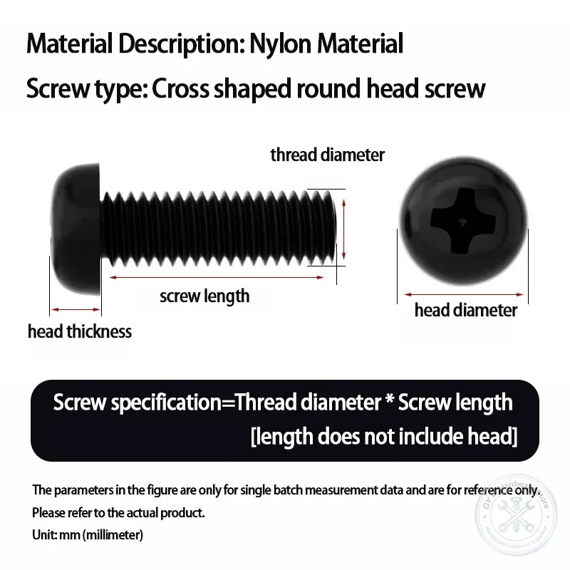 Plastic Nylon Phillips Pan Head Screws PA66, White Black Plastic Insulated Cross Round Head Bolts M2 M2.5 M3 M4 M6 M8 Fastener