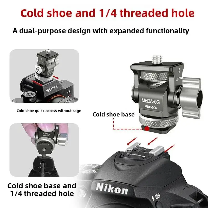 Soporte de cabeza de caracol ajustable de aleación de aluminio de 1/4 pulgadas para cámaras Slr, cámaras universales sin espejo y accesorios de zapata fría