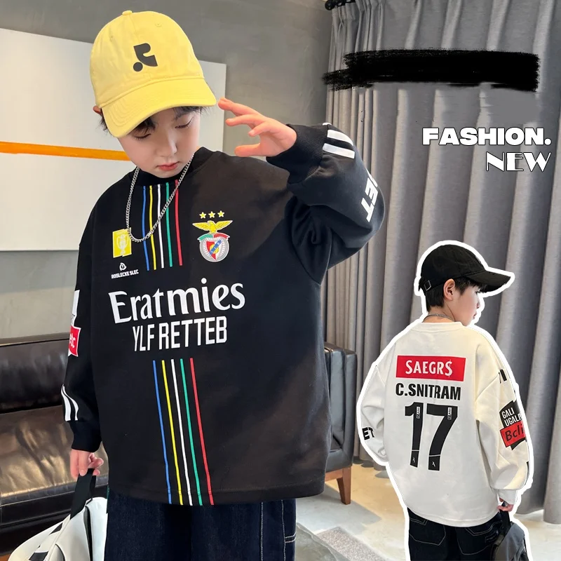 

Boy Hoodie Age4-14Y Kid Number Printed Sweatshirt European Football Uniform Style Top Child Boy Autumn Casual Fashion Pullover