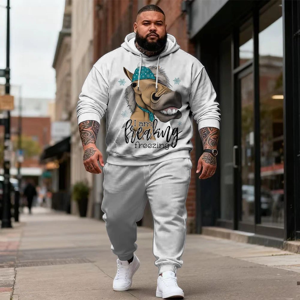 

S-9xl plus size Men's 2-Piece Hoodie Set with Funny Letter Slogans - Soft Fabric, Warm, Trendy Text Details