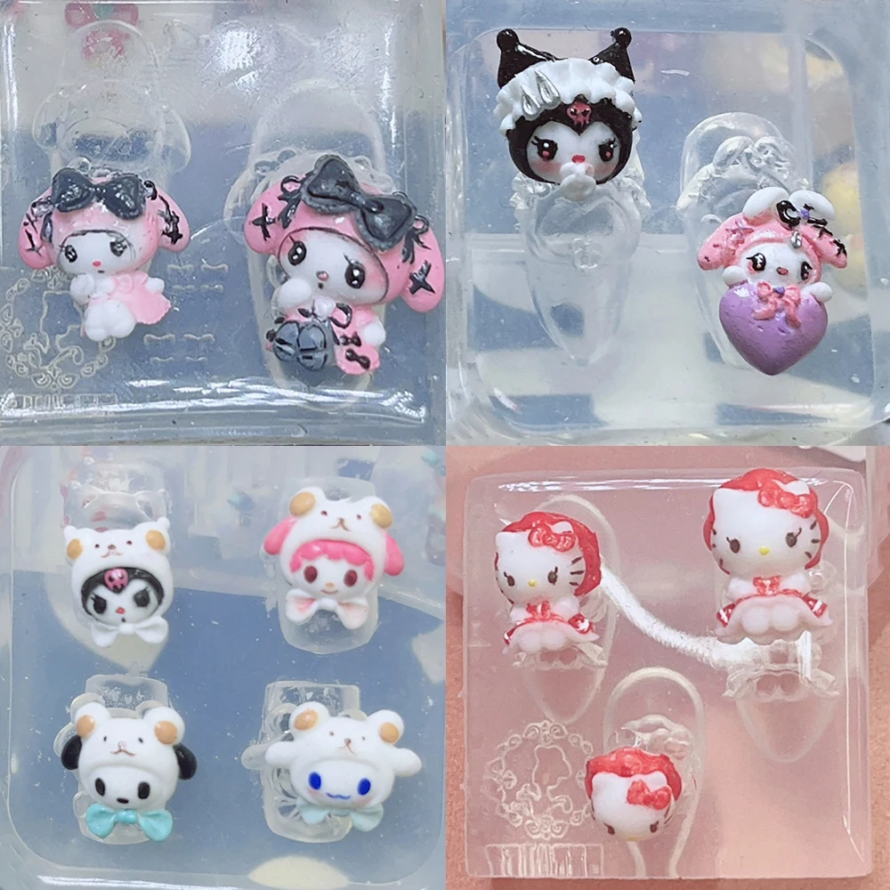 

Sanrio Kuromi Melody 3D Acrylic Mold Nail Art Hello Kitty Pochacco Diy Silicone Cartoon Nails Carving Mold Charms Decorate