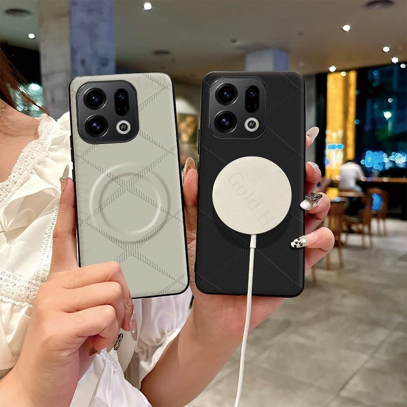 

X-shaped Print Leather For Magsafe Case For OPPO Find X9 Pro Wireless Charging Magnetic Shockproof Cover Find X8 Ultra X9 X8 Pro