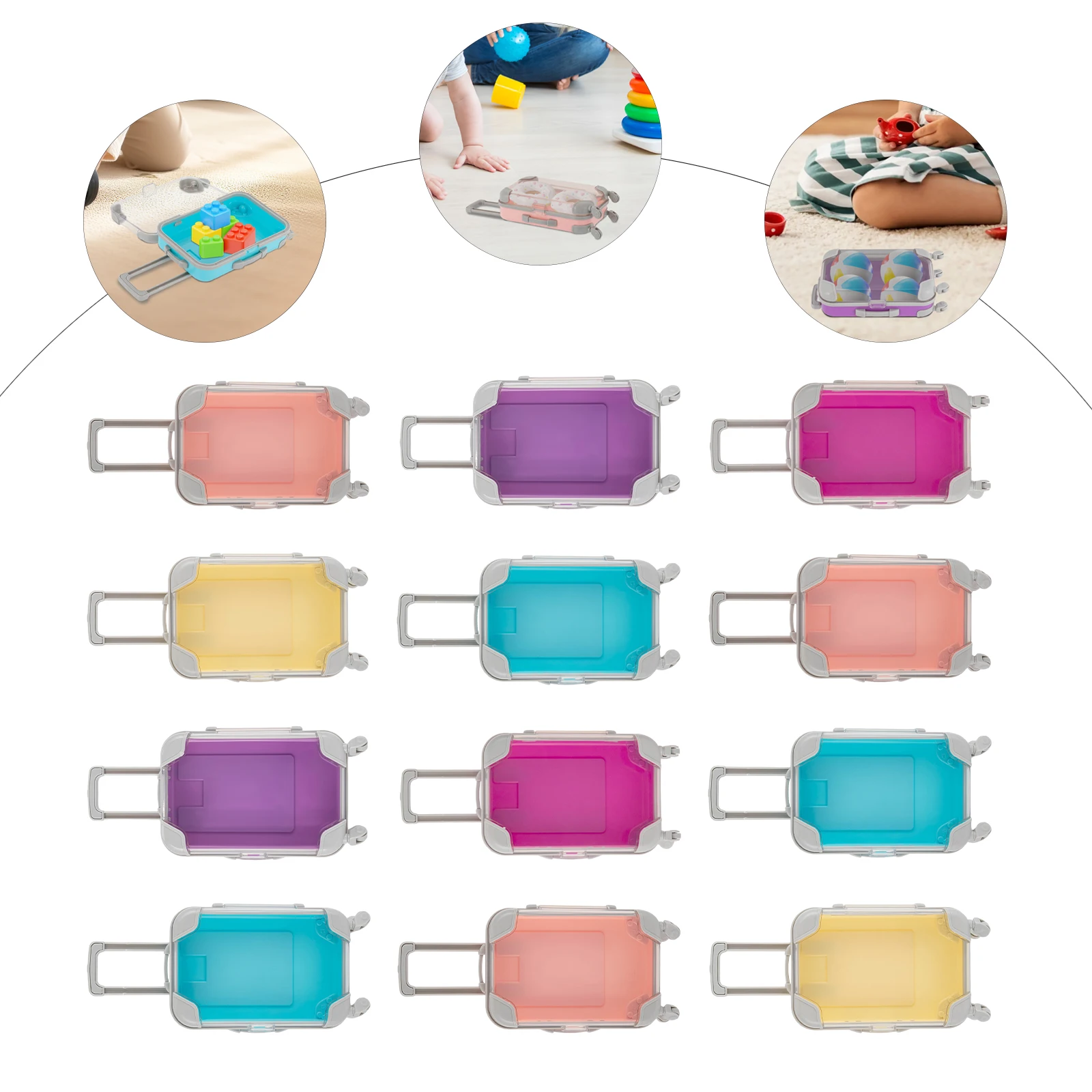 Mini valigia in ABS da 12 pezzi, valigia trolley di simulazione rettangolare colorata 9,5 * 5 * 17-22 cm per viaggi, feste di compleanno