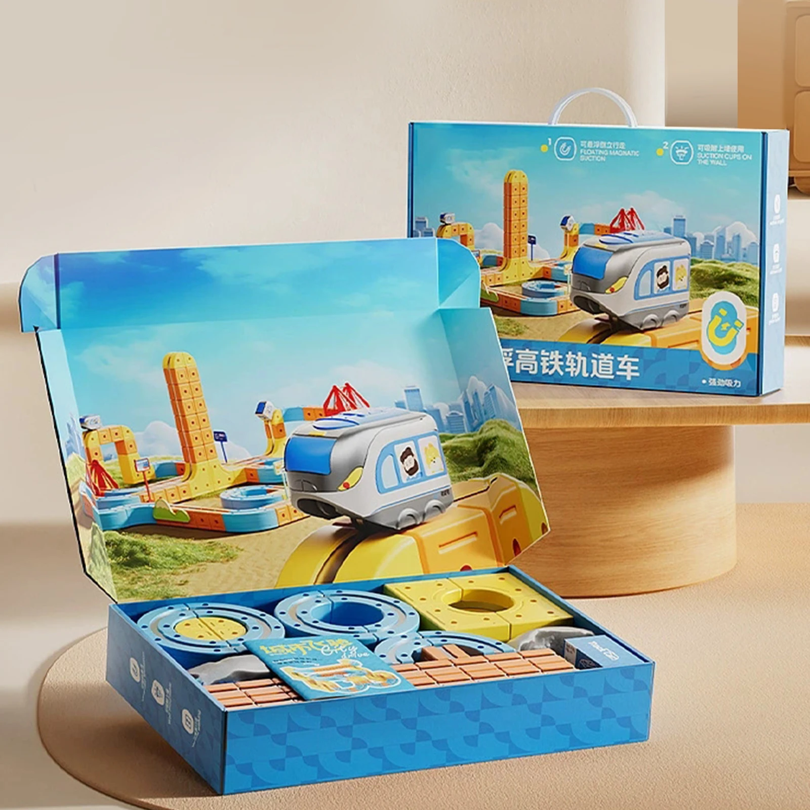 Electric Magnetic Train Track Sets with Train & Traffic Signs DIY Race Car Track Building Kits Racing Car Railtrack Set for Kids