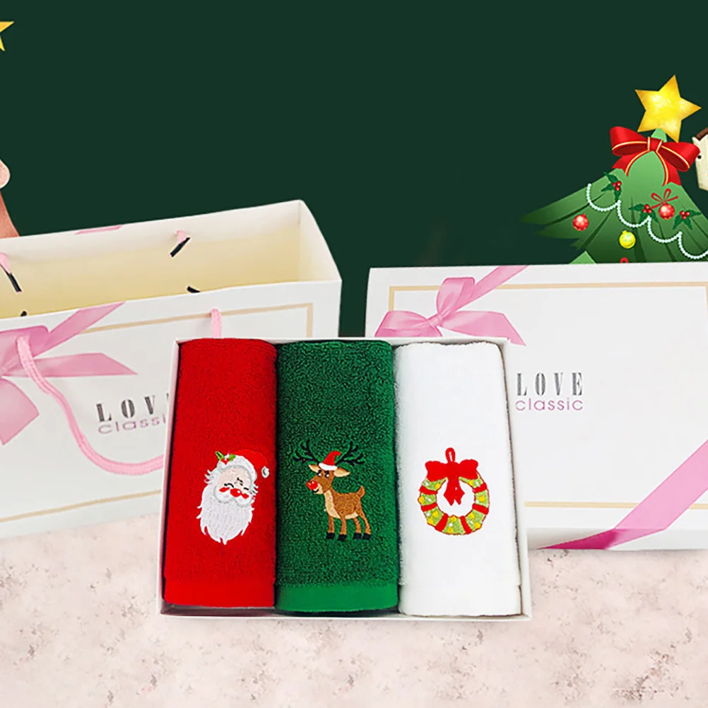 

3pcs Christmas Embroidery Set Soft Face Bath Festive Holiday Decor Creative Design Comfortable Xmas Christmas Cotton