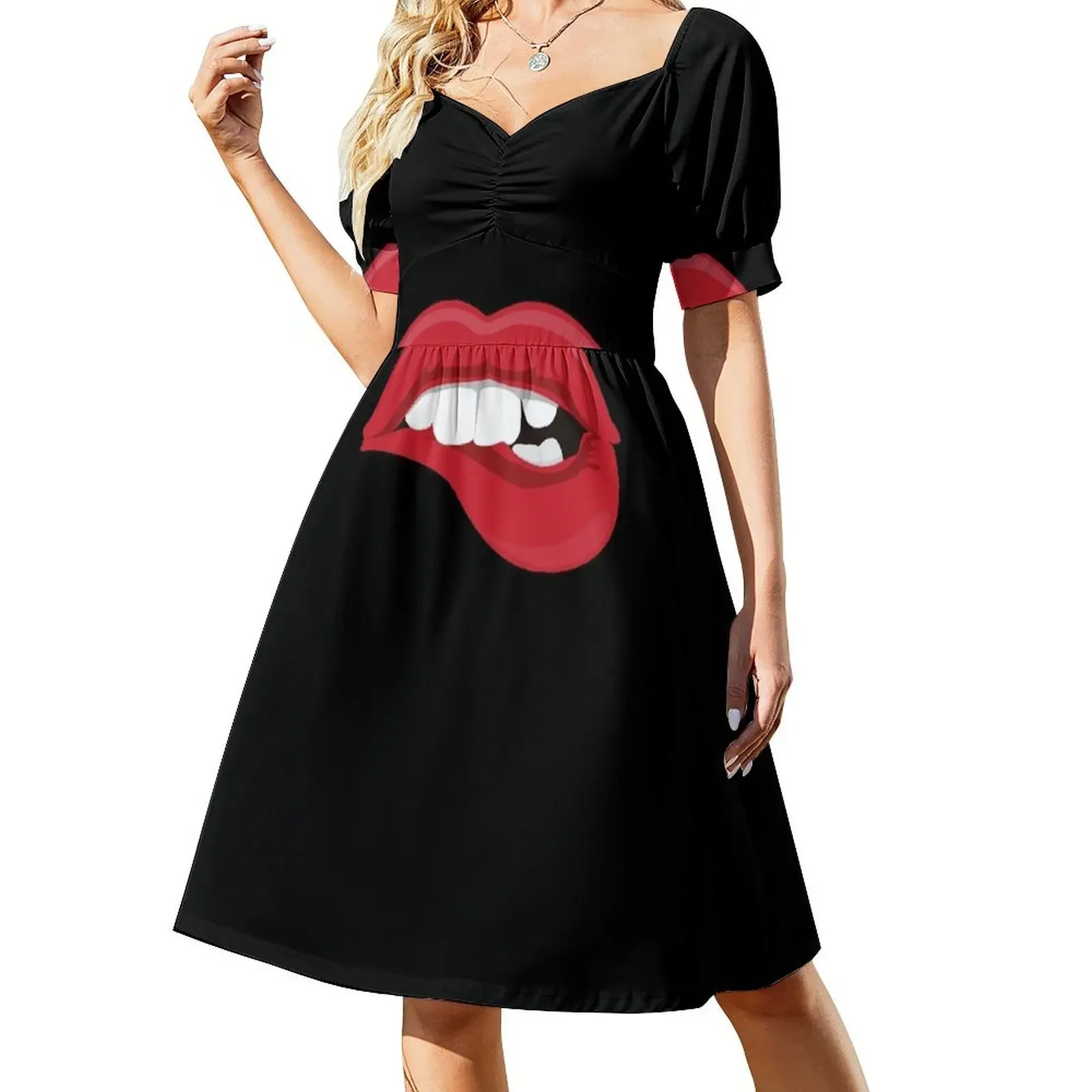 

Lip Bite Short-Sleeved Dress Long dresses evening dress Women dresses summer Dress
