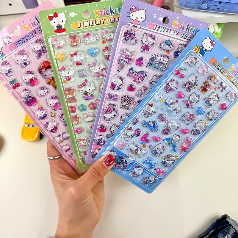 Hello Kitty Stickers 3D Embossed Crystal Cartoon Diy Journal Scrapbook Decoration For Notebook Diary Planner Craft Supplies