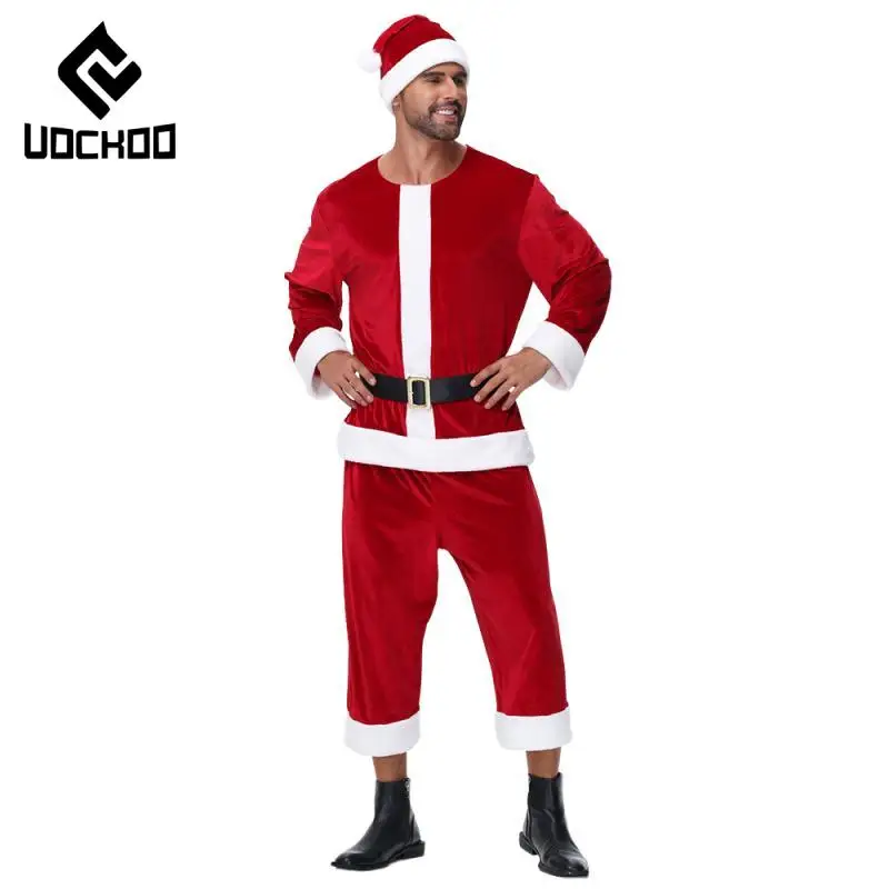 Santa Claus Cosplay Suit Christmas Costume Carnival Party Red Outfit Holiday Dress Up Stage Show Tops Pants New Year Clothes