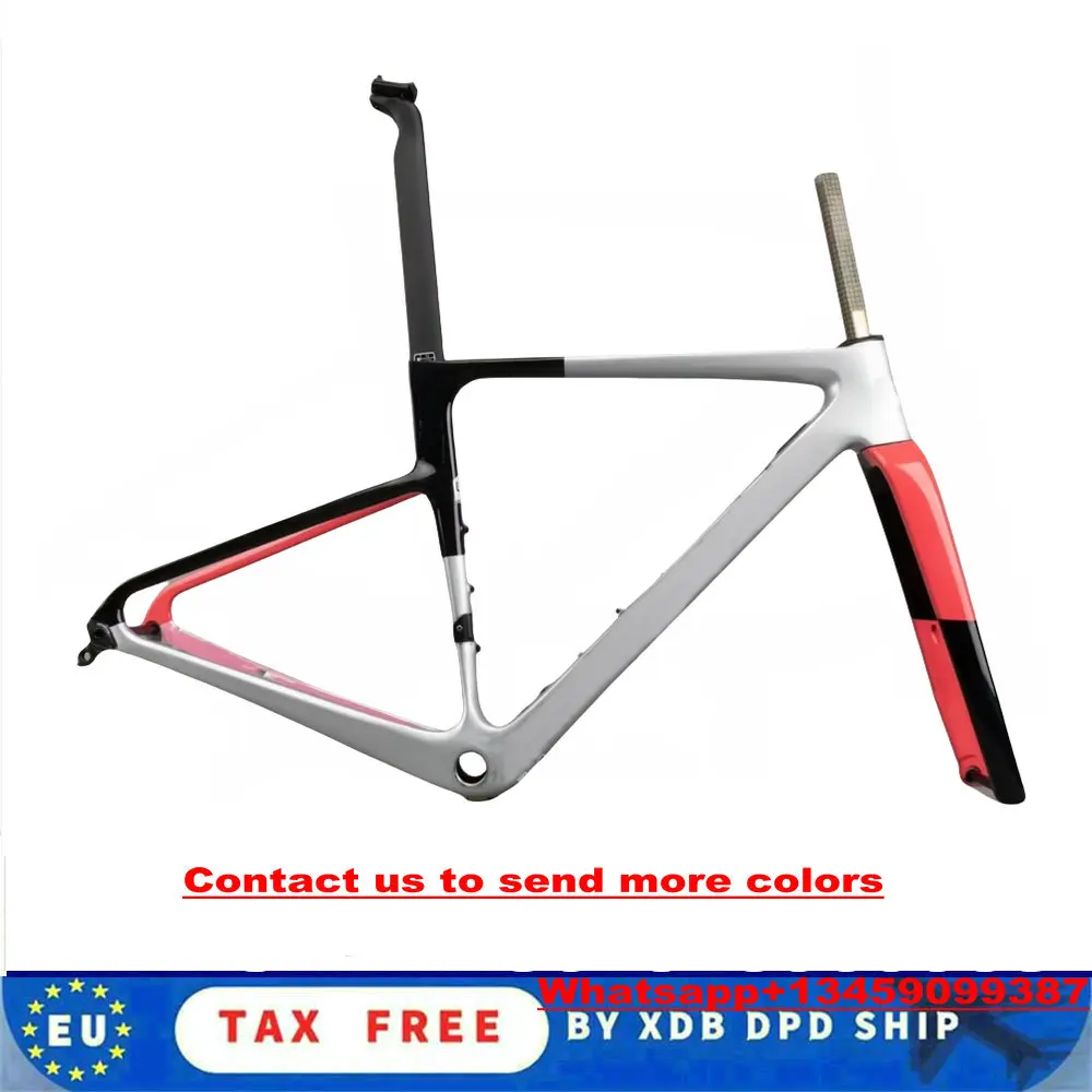 Custom EVO Disc Carbon Bicycle Frame Thru AXle Sliver Internal Cable Frameset BB68 Black Red Sliver