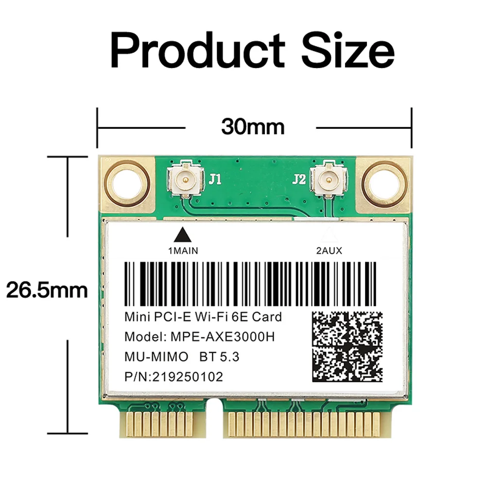 Tri Band 5374Mbps AX210 Mini pcie Wifi 6E Wireless Network Card AXE3000H BT5.3 With Antenna 2.4G/5G/6G 802.11ax MU-MIMO Win10/11