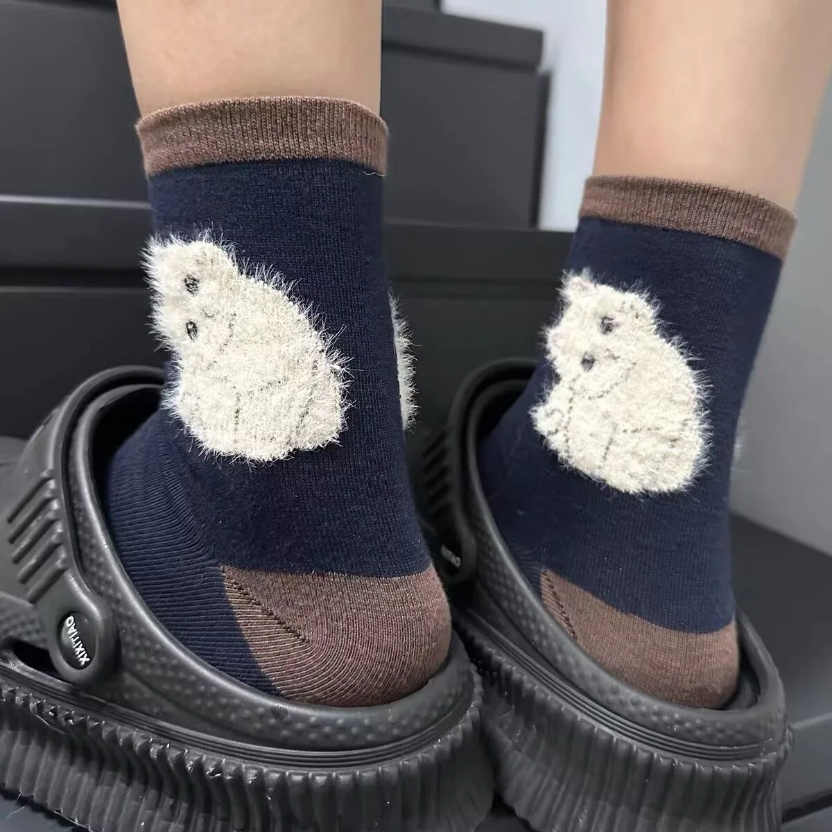 1/5 쌍 플러시 고양이 프린트 남성 여성 미드 튜브 양말 부드럽고 편안한 땀 흡수 통기성 캐주얼 커플 양말