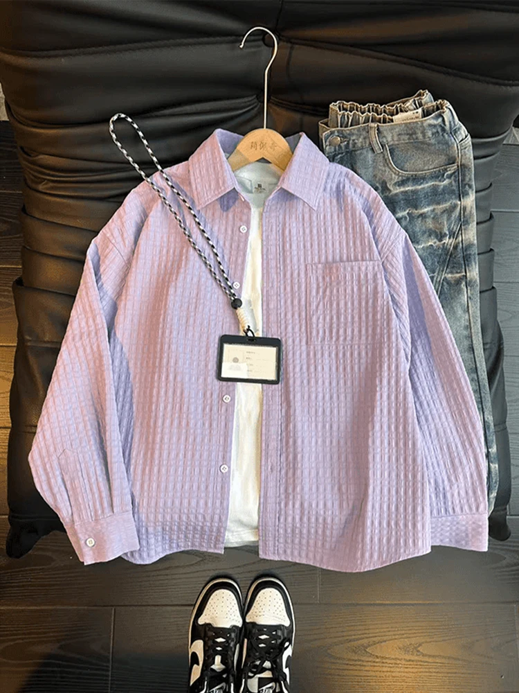 

Мужская повседневная рубашка в американском стиле в клетку с длинным рукавом, весенняя, высокого качества, для пар, верхняя одежда с воротником, защита от солнца